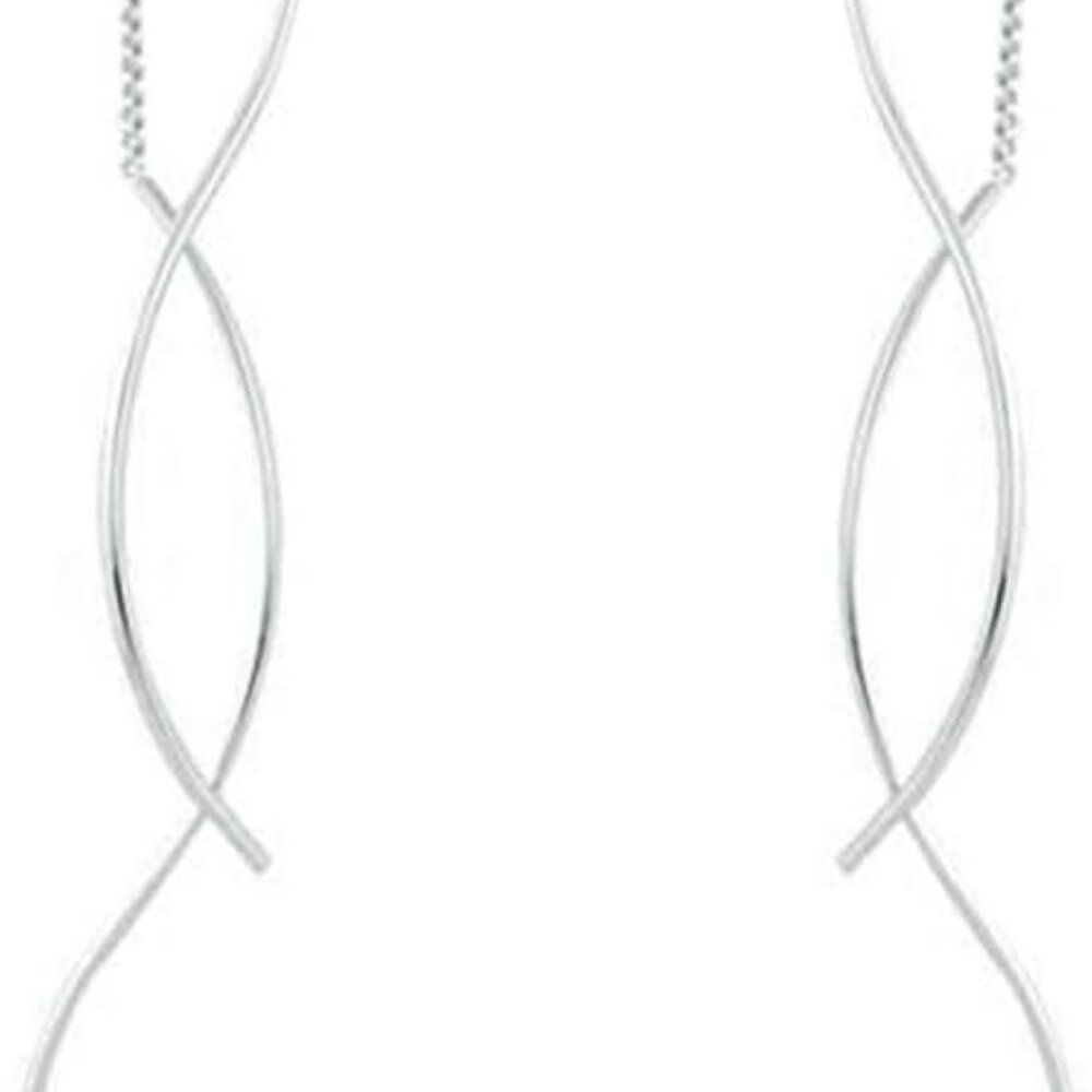 Solid 925 Sterling Silver Double Linear Curved Ta… - image 1
